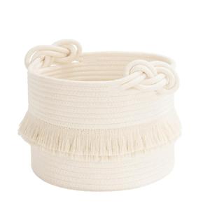<b>Small</b> Woven Storage <b>Basket</b> Cotton Rope Decorative <b>Hamper</b> with Tassel Nursery Diaper Blanket Magazine Organizer - Product Image 1