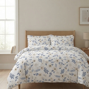 Drap plat classique imprimé floral 100% coton 150tc Grade A, lavable toute saison, Flora nordique - Product Image 3