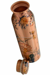 Botella de agua artesanal de cobre con diseño floral esmaltado multicolor y belleza atemporal para uso doméstico e hidratación consciente - Product Image 5