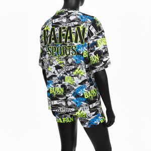 Ensemble T-shirt et short en coton et polyester tricoté de haute qualité pour femme, imprimé graffiti, logo personnalisé, 100% coton - Product Image 5