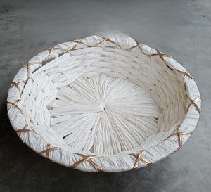 Handcrafted Round Natural Rattan Storage <b>Basket</b> White Paper Straw Woven <b>Tray</b> Gold Accent Fruit Bread Gift Hampers Rattan <b>Basket</b> - Product Image 6