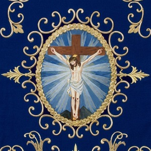 Custom Blue Velvet Church <b>Banner</b> Hand Embroidered Gold Liturgical Processional Standard <b>Banner</b> - Product Image 5