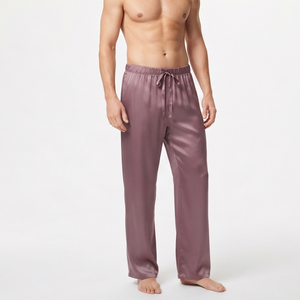 Pantalon de pyjama en satin de soie pour homme, taille élastique avec cordon de serrage, décontracté, léger, pour l'été - Product Image 3