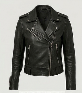 Chaqueta de Motociclista para Mujer, Negra, de Piel de Oveja Cruda, Premium, Corte Ajustado, Cierre Asimétrico, Acolchada, Resistente al Viento, Elegante, Invernal, Estilo Vanguardista - Product Image 2