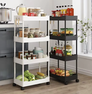 Slim Space Saving Kitchen Storage <b>Rack</b> Mobile Food Storage Shelf Plastic Organizer Cart with Wheels - Product Image 1