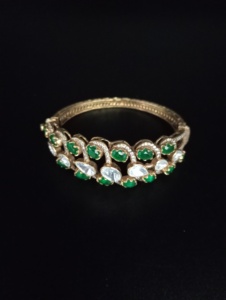 Classic Gold Plated <b>Silver</b> <b>Cuff</b> <b>Bracelet</b> with Doublet Polki Stones for Bridal Handmade Women - Product Image 2