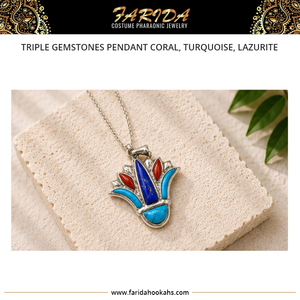 Bijoux de haute qualité, authentiques, multicolores, de style égyptien unique, vintage, pharaonique, pour femmes, pendentif triple pierres précieuses, cadeau de mariage - Product Image 3