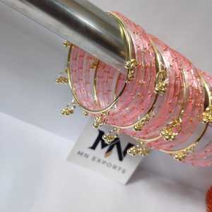 Pink Handmade Angel Kashmiri Jhumki <b>Bangles</b> Set Bridal Wedding Party Wear Premium Wholesale Price <b>Glass</b> Crafts - Product Image 6
