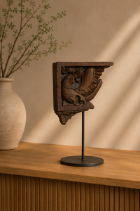 Support en bois sculpté vintage avec motif d'oiseau sur pied en fer, décoration de table pour buffet, console, table basse, salon, chambre, salle à manger - Product Image 4