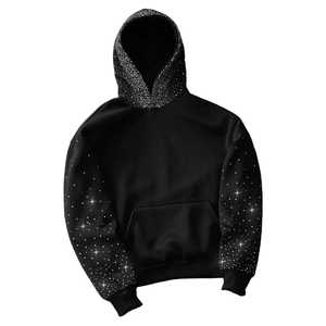 Sweat à capuche personnalisé coupe classique, haute qualité, imperméable, streetwear d'hiver, brodé, uni, teint, 100% coton, avec strass - Product Image 4