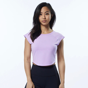 Women's <b>Purple</b> O-Neck Crop Top Short Sleeve Casual Knitted Spandex Polyester Solid Color All Seasons Wear - Product Image 2