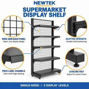 Gridwall Series Heavy Duty Metal <b>Shelf</b> 5-Tier Adjustable Freestanding Vertical Supermarket Display Rack Back Powder Coated <b>Black</b> - Product Image 4
