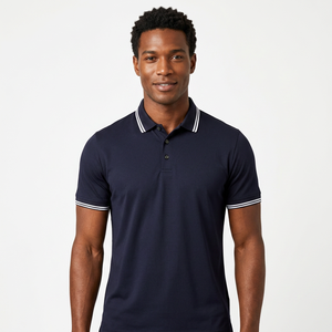 Polo de Manga Corta Azul Marino para Hombre, Color Sólido, Informal, Tejido Oxford, Diseño con Cuello Abotonado - Product Image 6