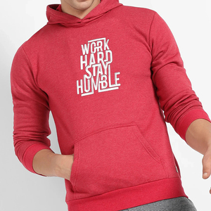 <b>Men's</b> <b>Red</b> Hooded Zip-Up <b>Sweatshirt</b> Embroidered Work Hard Stay Humble Print Regular Fit Casual Woven Cotton Pullover Front Logo - Product Image 6