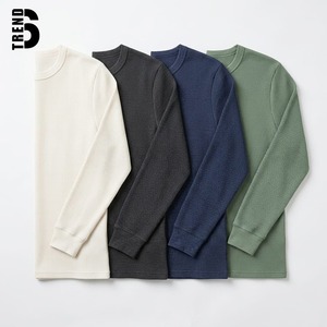 High Quality Waffle Thermal Long Sleeve <b>Shirt</b> Streetwear Crew Neck Plain Front Logo Eco-Friendly Breathable Heavyweight Unisex - Product Image 4