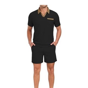 Conjunto de Camiseta Polo y Pantalones Cortos de Algodón Negro para Hombre, Venta al Por Mayor 2026, Ropa Casual de Verano, Transpirable, Tejido de Punto, Color Sólido - Product Image 4