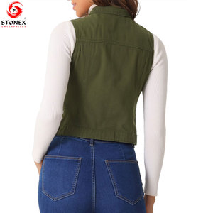 Chaleco Vaquero Personalizado para Mujer, Sin Mangas, Cuello en V, con Botones, Casual, Azul, OEM, ODM, Venta al Por Mayor - Product Image 4