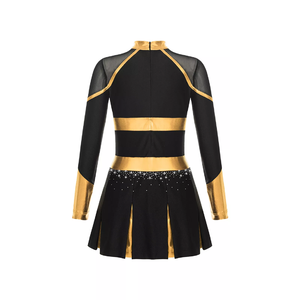 Girls Sparkly Rhinestone Sheer Mesh <b>Dress</b> Long Sleeve Cheerleader <b>Dance</b> Uniform - Product Image 2