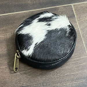 Real Handmade Hair on Hide Fur Leather <b>Coin</b> Change Purse Round Credit Card Holder <b>Case</b> Western Stylish Cute Small Round Wallets - Product Image 4