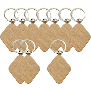 Wood Keychain Creative Modern Design Wooden <b>Square</b> Wood Keyring Metal Ring Attached Hot sale - Product Image 2