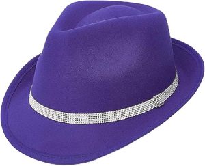 <b>Purple</b> Fedora <b>Hat</b> with Rhinestone Band Unisex Fashion Accessory for Party Adult Wear - Product Image 3