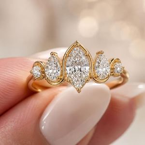 Anillo de Oro Sólido de 14K con Diamantes Cultivados en Laboratorio de 1.01 CT, Corte Marquesa y Pera, con Banda Ondulada, para Mujer, un Regalo Sorpresa Ideal para Novias - Product Image 1