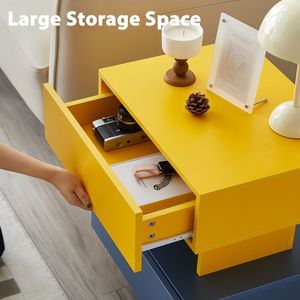 Comodino Moderno con Ampio Spazio di Archiviazione, Tavolino Laterale Giallo e Blu per Camera da Letto, Soggiorno e Sala Giochi - Product Image 2