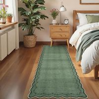 Hallway 2x6 Washable Vintage Kitchen Non Slip Laundry Distressed Green Scalloped Entryway Runner Rugs