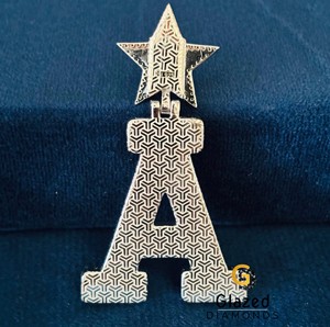 Nouveau pendentif hip-hop pour homme, lettre A personnalisée, entièrement sertie de moissanite VVS taille brillant rond, en or blanc 14K, style glamour - Product Image 6
