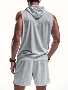 Men's Customized Hooded Sleeveless Vest Shorts Set Colors Cotton French Terry Summer Casual Breathable Sport Track Suit High - Product Image 2