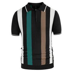 Breathable Men Crochet Knit <b>Polo</b> Shirt <b>Zip</b> <b>Up</b> Lapel Contrast Stitching Summer Knitted Shirt - Product Image 3