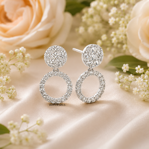 Boucles d'oreilles de luxe en or blanc et diamants, rondes, en forme de cluster, cercle ouvert, bijoux de mariage pour femmes, or 10K, 14K, 18K, argent 925 ou 935 - Product Image 2