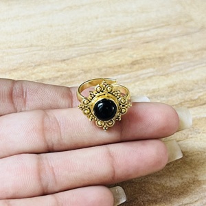 Hot Selling Vintage Black Onyx <b>Ring</b> Floral Design Tribal Ornate <b>Statement</b> <b>Ring</b> Gold Plated Brass Beaded Wholesale <b>Ring</b> For Women - Product Image 2