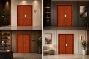 Porte intérieure moderne en bois grainé, imperméable, insonorisée, composite PVC WPC, porte battante pour salle de bain, chambre à coucher - Product Image 2