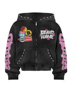 Ensemble sweat à capuche et pantalon évasé Ibex personnalisé, délavé à l'acide, avec strass et impression DTG, coupe ample, style streetwear - Product Image 2