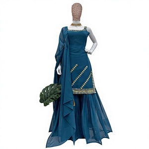 Vestido de Fiesta Moderno de Georgette Sintético de Primera Calidad, de Secado Rápido, con Lentejuelas, Salwar Kameez Elástico, Largo de 38 Pulgadas, Dupatta con Borlas de 2.2 Metros - Product Image 1
