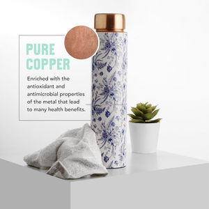 Classical White Copper Water <b>Bottle</b> Floral Printed Eco-Friendly Dishwasher Safe Luxury Drinkware Ayurvedic Health <b>Bottle</b> for - Product Image 6