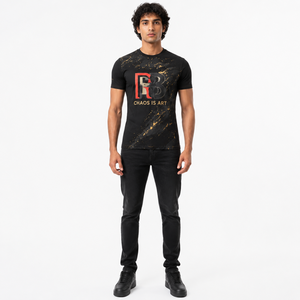 Men's Slim Fit Black Graphic T-<b>Shirt</b> with <b>Gold</b> Print Street Style O-Neck Short Sleeve Jersey Polyester Eco-Friendly 220g - Product Image 1