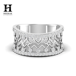 14K Rose Gold Wide Diamond Band - Elegant Zig-Zag Filigree Design - Lab Grown/Natural Diamond <b>Statement</b> <b>Ring</b> - Product Image 4