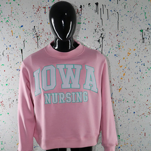 Sweat-shirt à col montant IOWA NURSING PINK 100% BLANC avec broderie appliquée, col large, fils fins - Product Image 1
