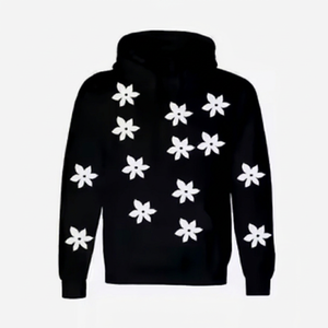 Sudadera con Capucha Negra para Hombre, Estampado Floral, Tejido de Algodón, Corte Regular, Estilo Casual de Otoño - Product Image 1