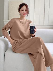 Conjunto Deportivo Extra Grande Personalizado para Mujer, Sudadera de Cuello Redondo, Pantalones Anchos, Mezcla de Algodón, Ropa Casual para Estar en Casa, Proveedor OEM - Product Image 1