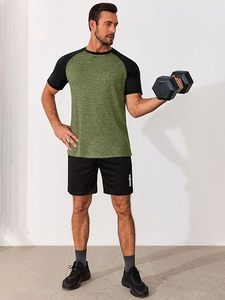 Men's Olive Green <b>Raglan</b> Sleeve T-Shirt Regular Fit Cotton Casual O-Neck Solid Color Jersey Breathable <b>Top</b> - Product Image 2