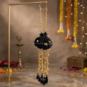Luxury Velvet Potli <b>Bag</b> <b>Long</b> Tassel Drawstring Bridal Wedding Evening Handbag Indian Ethnic Party Purse Wholesale - Product Image 1