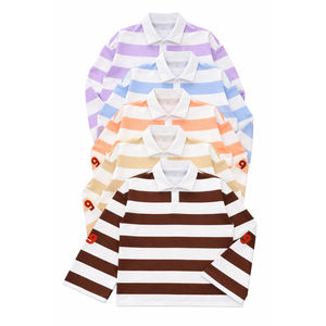 Camiseta de Rugby Personalizada con Bordado y Pedrería para Hombre, 100% Algodón, Manga Larga, Corte Cuadrado, Tejido de Punto a Rayas - Product Image 4