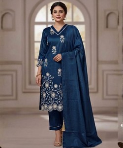 Blue Art Silk Embroidery Salwar Kameez With Dupatta Traditional Women Ankle-Length Regular Fit Casual Wear 83801 BS...146 - Product Image 1