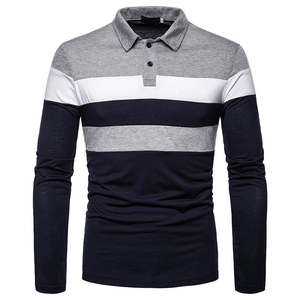 <b>Men's</b> <b>Long</b> <b>Sleeve</b> Color Blocked Striped 100% Cotton <b>Polo</b> <b>Shirt</b> Casual Wear Color Block Full <b>Sleeve</b> <b>Polo</b> <b>Shirts</b> For <b>Men</b> - Product Image 1