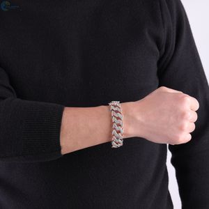 Bracelet en diamants de laboratoire incolores sertis de pierres, pour homme, bracelet cubain personnalisé, style hip hop, bracelet bling-bling style rappeur - Product Image 3