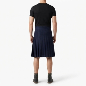 Maattiera Unisex Navy Blue Kilt With Geometric Side Panel And Adjustable <b>Belt</b> <b>Straps</b> Premium Design Modern kilt - Product Image 2