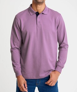 <b>Men's</b> New Casual Organic Cotton Long Sleeve for Polo <b>Shirt</b> 100% Breathable Comfortable Solid Colors Breathable Casual Knitted - Product Image 1